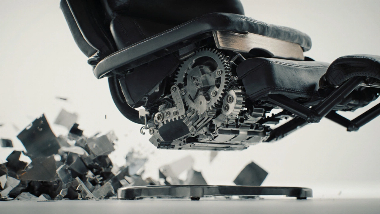 Detailed cross-section of a durable La-Z-Boy reclining mechanism with steel gears.