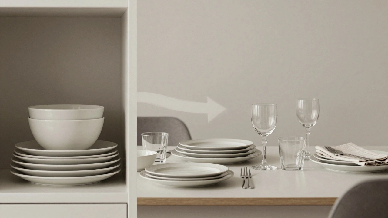 Dinnerware alone versus full tableware ensemble side by side.