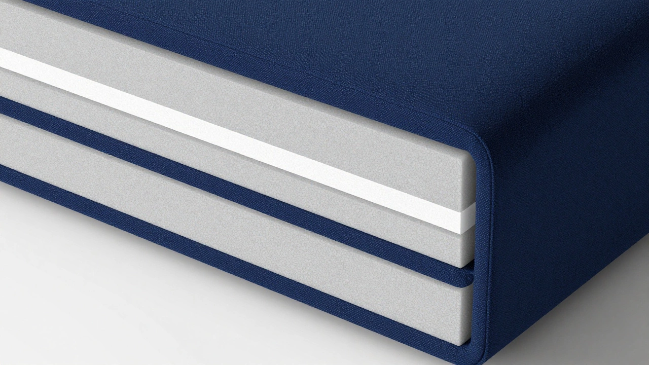 Cross section of cushion layers showing foam density and fabric materials