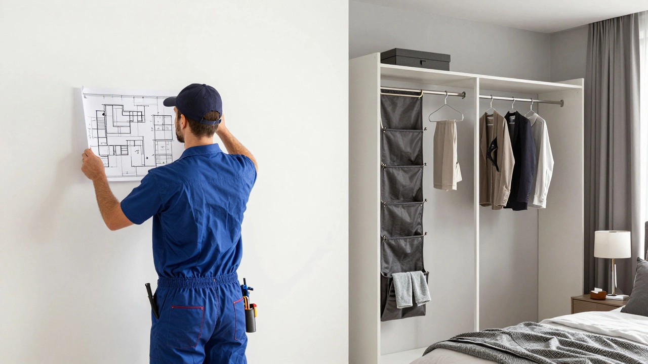Split view showing closet construction vs furniture storage