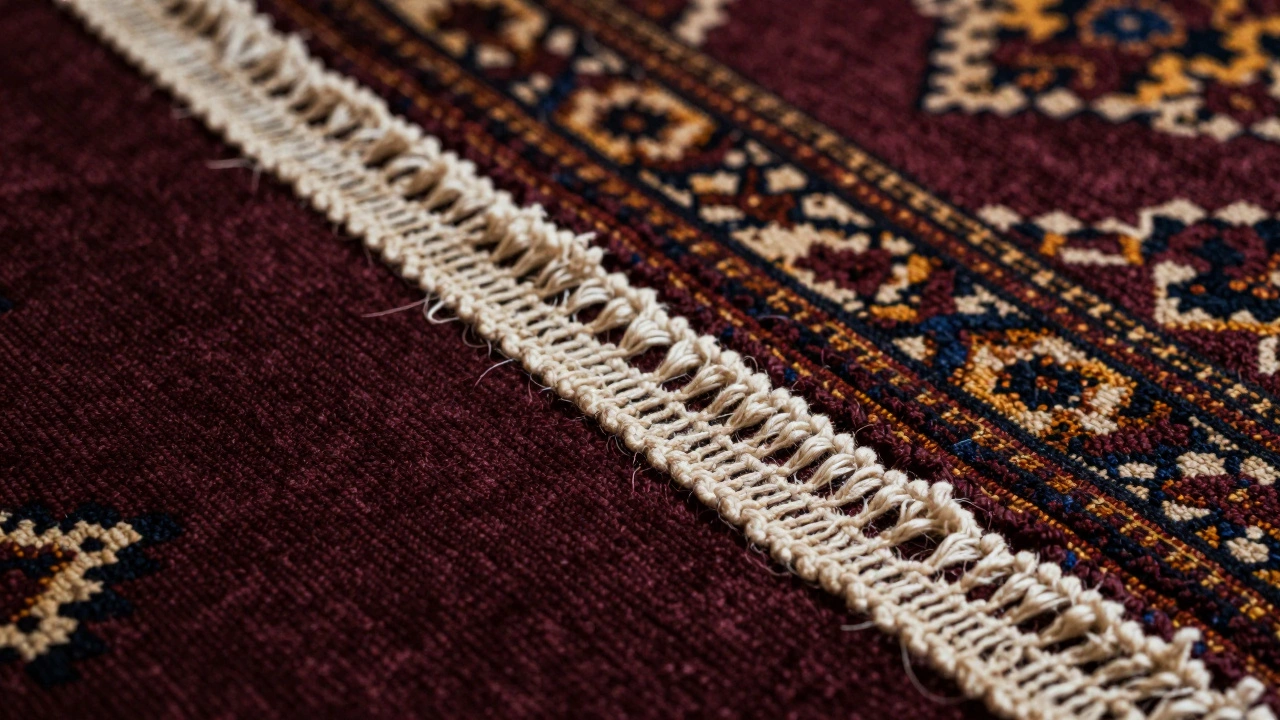 Macro view of intricate hand-knotted rug edges and detailed weaving