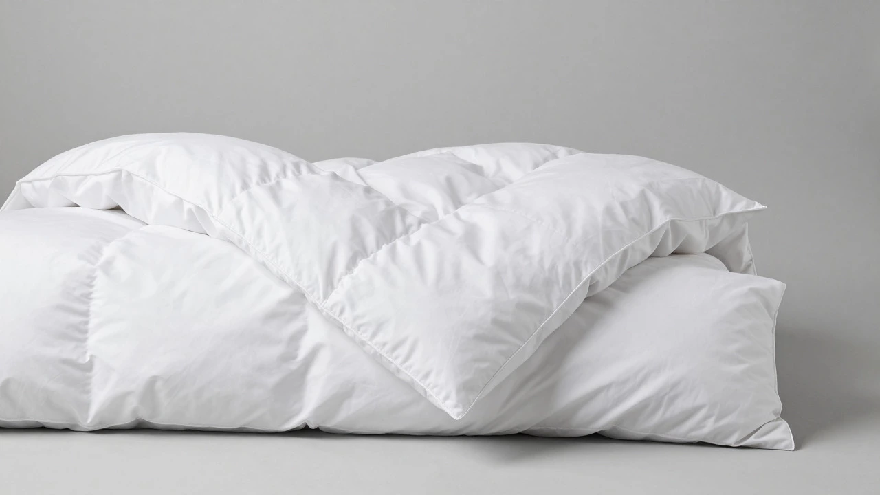 A white duvet cover being placed over a fluffy down insert