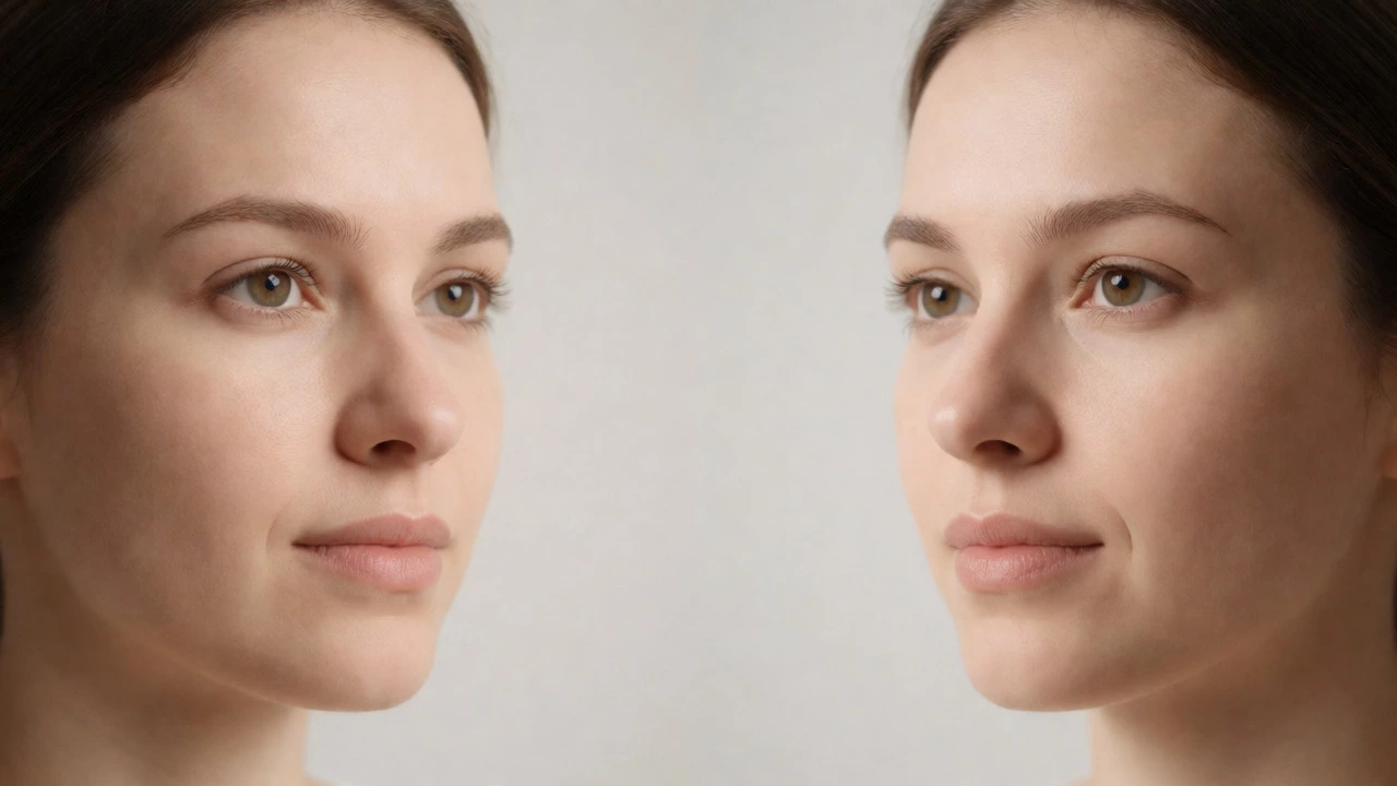 Conceptual split view comparing familiar mirrored reflection against true non-reversed image.