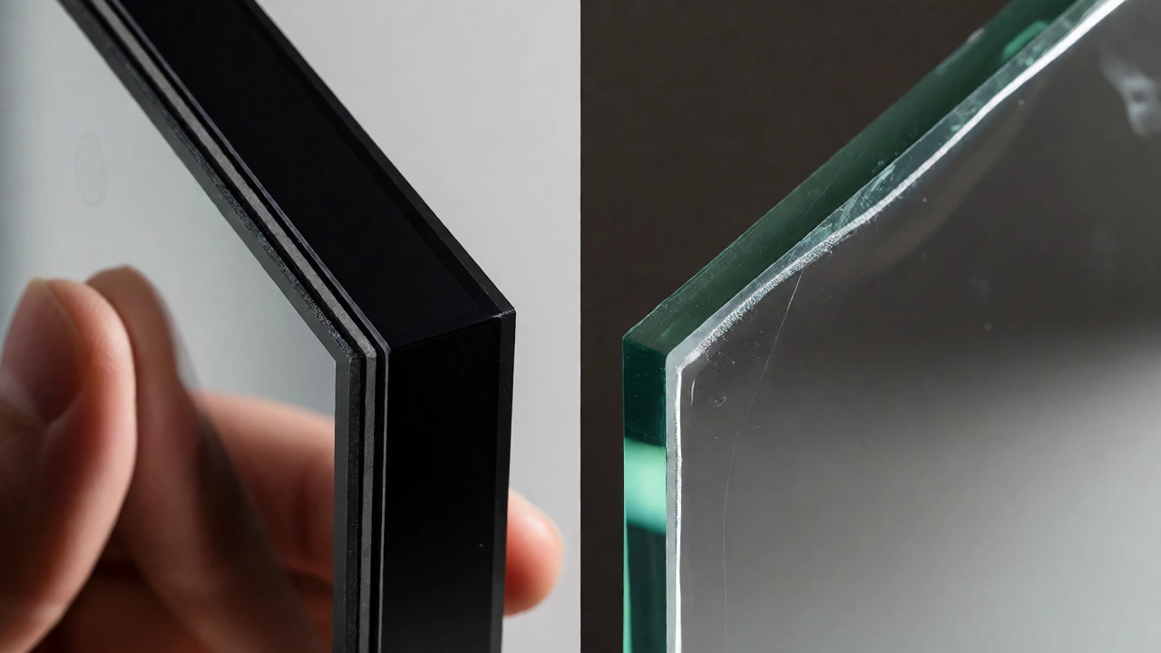 Macro close-up comparing thick sealed glass backing against thin unsealed mirror edges
