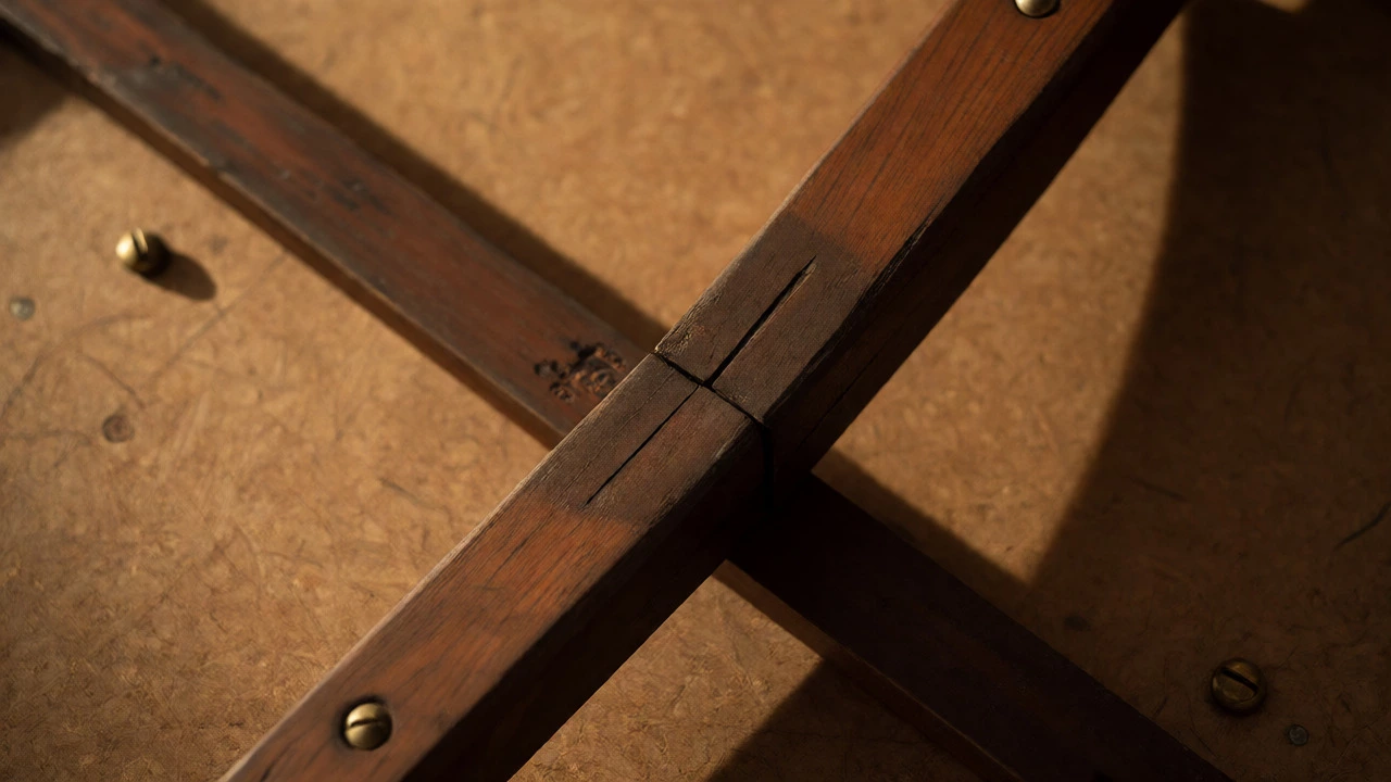 Close-up of tight mortise-and-tenon joints on a mahogany mirror back.