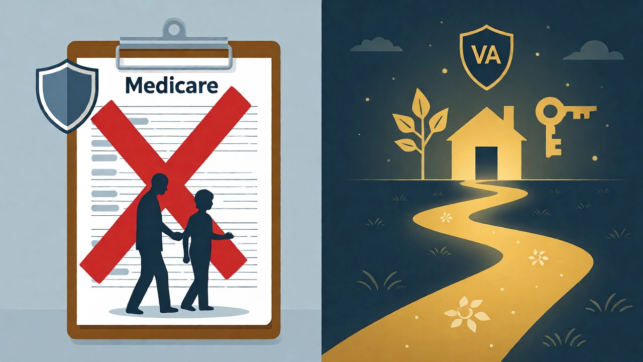 Conceptual art contrasting Medicare limits with Medicaid options