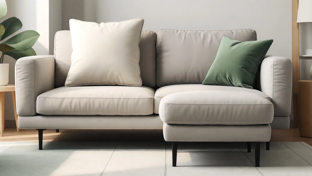 Sofa customized with a bolster pillow to adjust depth and an ottoman for extra legroom.