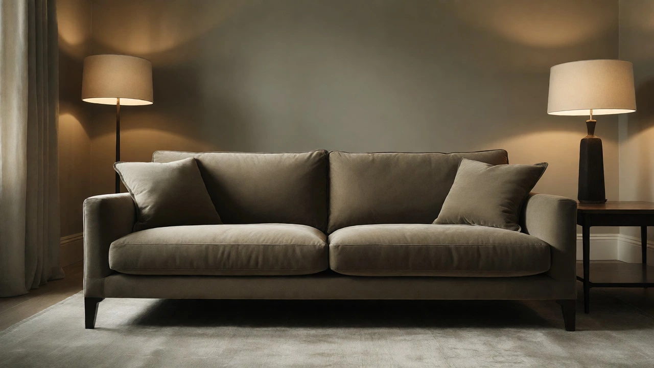 Well-scaled neutral sofa in a softly lit, modern living room